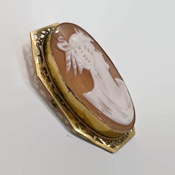 Cameo Brooch, Vintage, Carved Shell, Goddess Demeter, Victorian, Gold, Antique - Picture 4 of 7